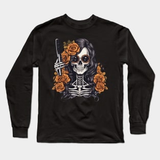 Mardi gras skeleton hairdresser Long Sleeve T-Shirt